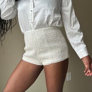 Camilla Coelho Annika White and Gold Tweed High Waisted Micro Short Size Medium